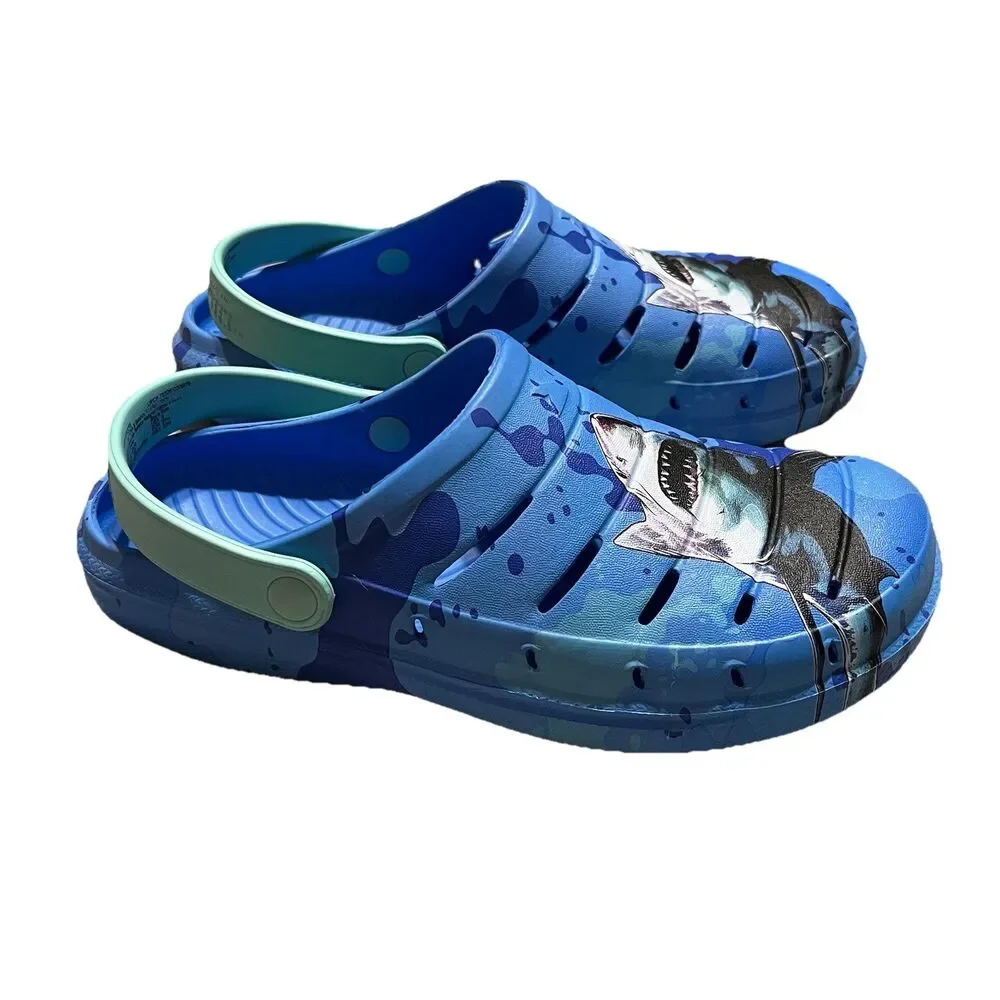 Discovery Shark Week Rugged Blue Shark Graphic Rubber Clogs Slip On Size 5